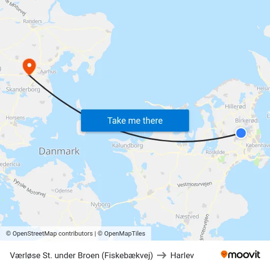 Værløse St. under Broen (Fiskebækvej) to Harlev map