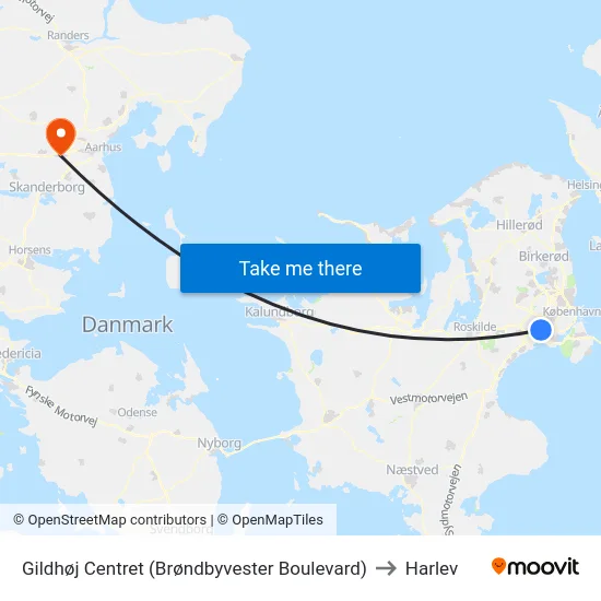 Gildhøj Centret (Brøndbyvester Boulevard) to Harlev map