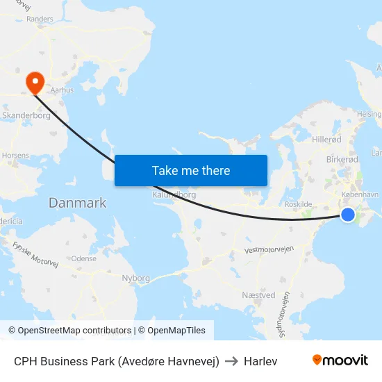 CPH Business Park (Avedøre Havnevej) to Harlev map