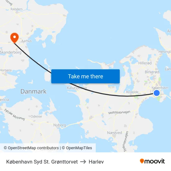 København Syd St. Grønttorvet to Harlev map