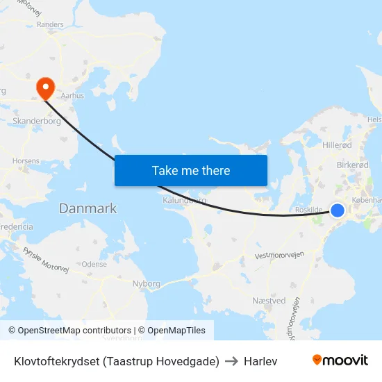 Klovtoftekrydset (Taastrup Hovedgade) to Harlev map