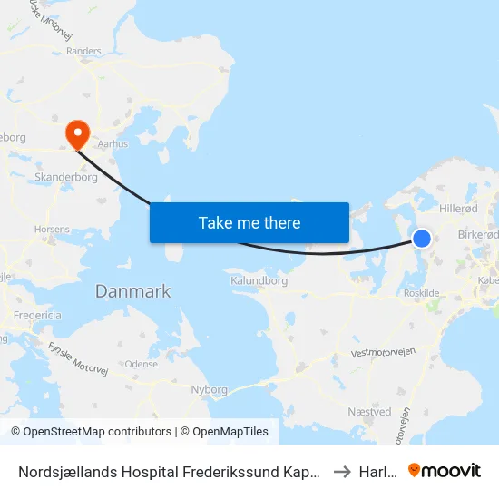 Nordsjællands Hospital Frederikssund Kapellet to Harlev map