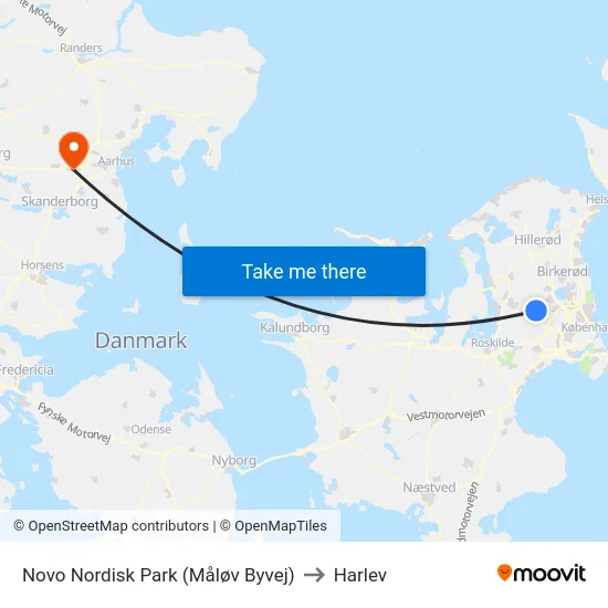 Novo Nordisk Park (Måløv Byvej) to Harlev map