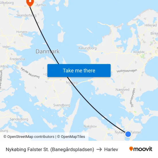 Nykøbing Falster St. (Banegårdspladsen) to Harlev map