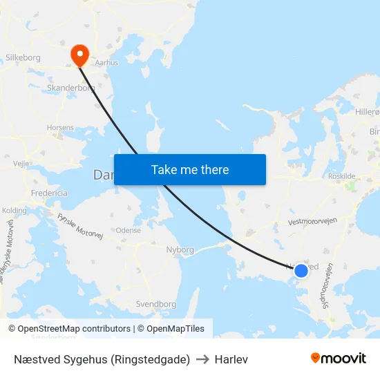 Næstved Sygehus (Ringstedgade) to Harlev map