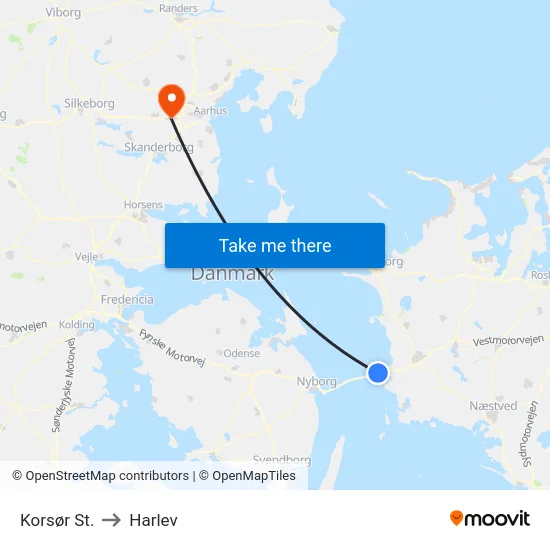 Korsør St. to Harlev map
