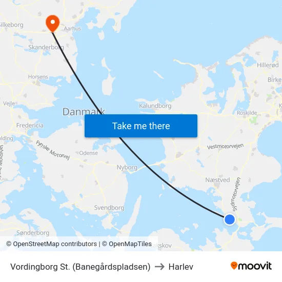 Vordingborg St. (Banegårdspladsen) to Harlev map