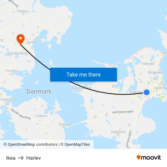 Ikea to Harlev map