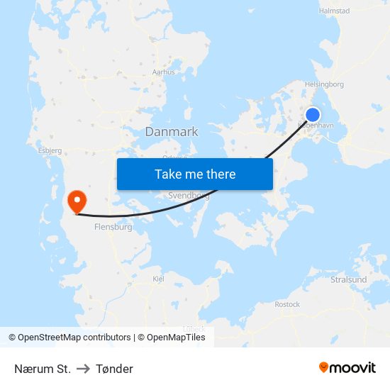 Nærum St. to Tønder map