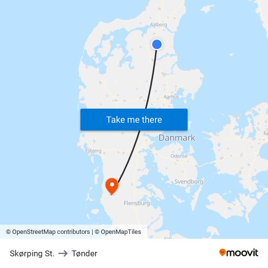 Skørping St. to Tønder map