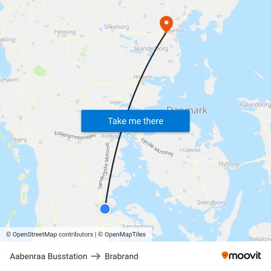 Aabenraa Busstation to Brabrand map