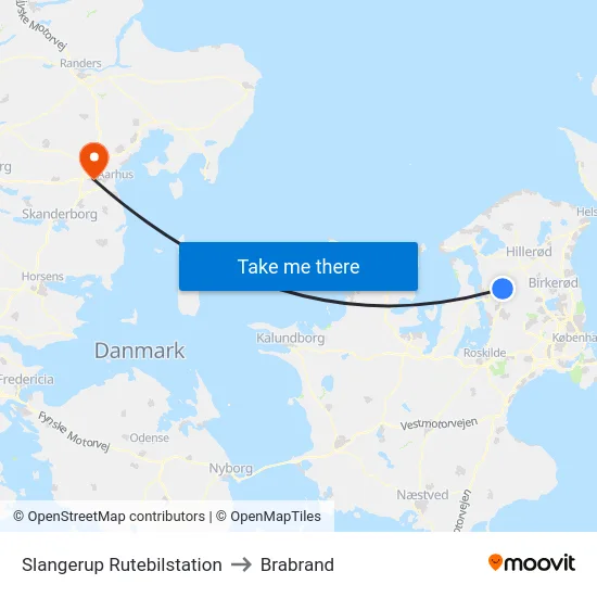 Slangerup Rutebilstation to Brabrand map