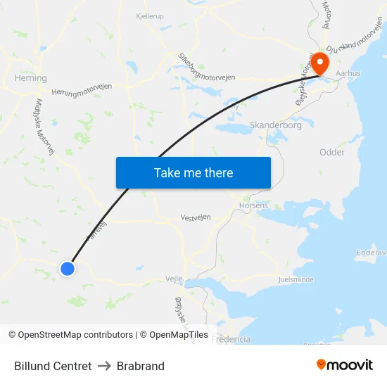 Billund Centret to Brabrand map