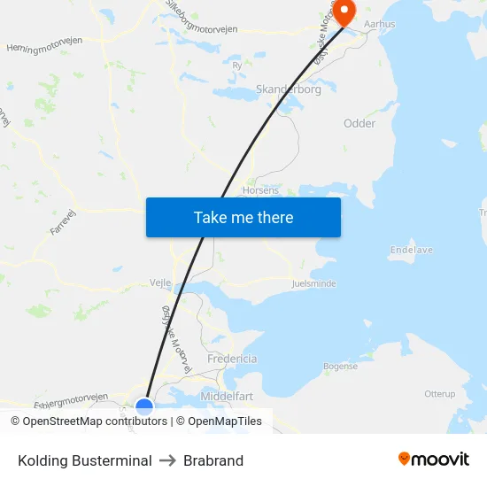 Kolding Busterminal to Brabrand map