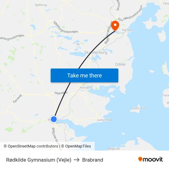Rødkilde Gymnasium (Vejle) to Brabrand map