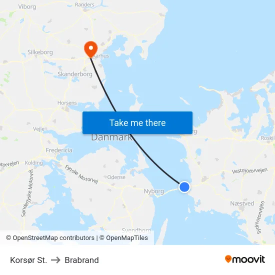 Korsør St. to Brabrand map