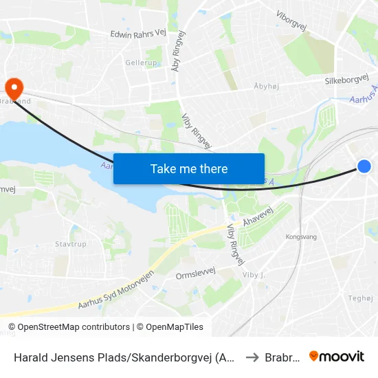 Harald Jensens Plads/Skanderborgvej (Aarhus Kom) to Brabrand map
