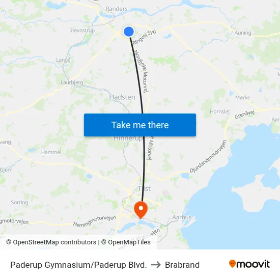 Paderup Gymnasium/Paderup Blvd. to Brabrand map