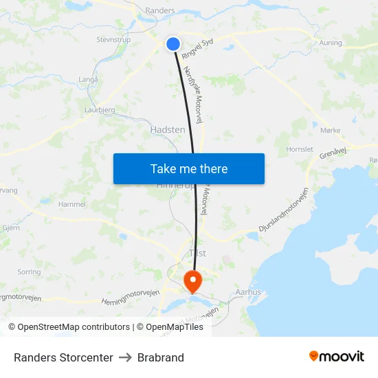 Randers Storcenter to Brabrand map