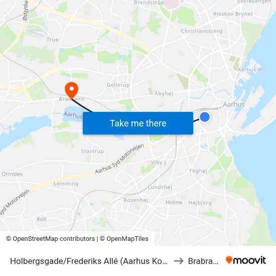 Holbergsgade/Frederiks Allé (Aarhus Kom) to Brabrand map