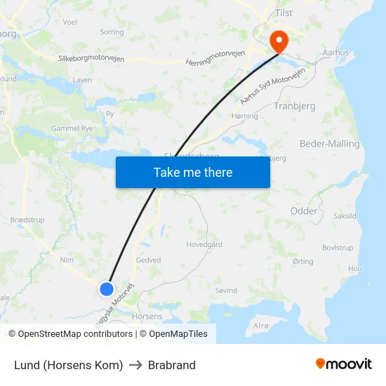 Lund (Horsens Kom) to Brabrand map