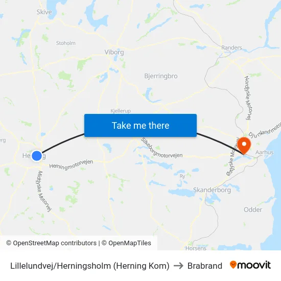 Lillelundvej/Herningsholm (Herning Kom) to Brabrand map