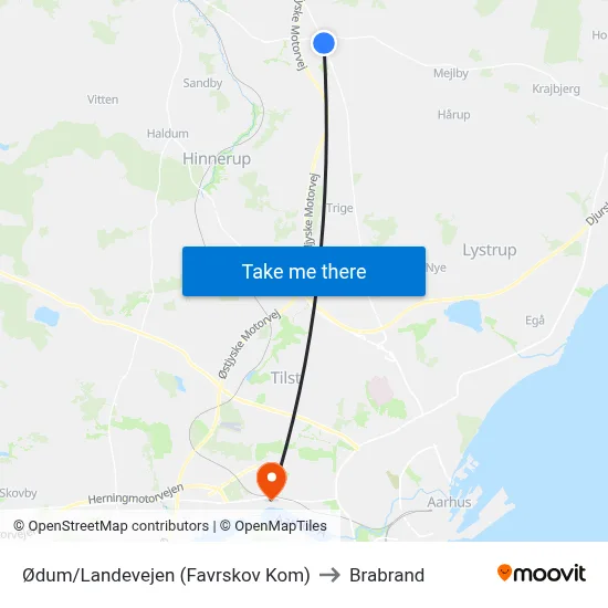 Ødum/Landevejen (Favrskov Kom) to Brabrand map