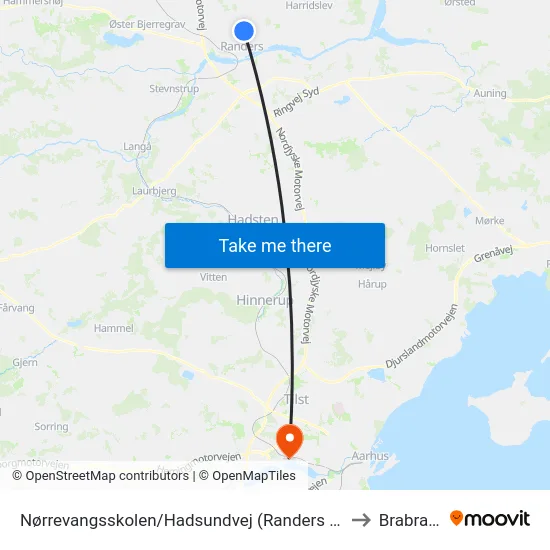 Nørrevangsskolen/Hadsundvej (Randers Kom) to Brabrand map