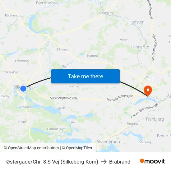 Østergade/Chr. 8.S Vej (Silkeborg Kom) to Brabrand map