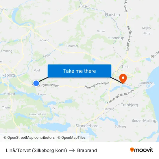 Linå/Torvet (Silkeborg Kom) to Brabrand map