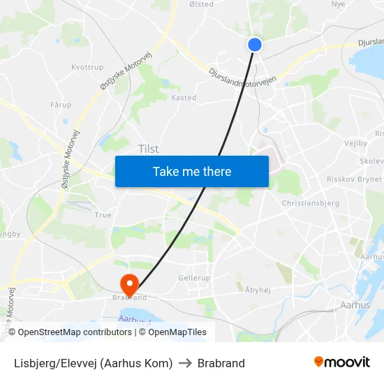 Lisbjerg/Elevvej (Aarhus Kom) to Brabrand map