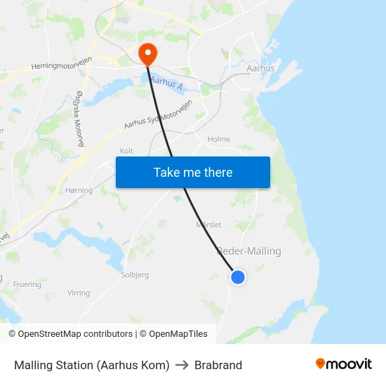 Malling Station  (Aarhus Kom) to Brabrand map