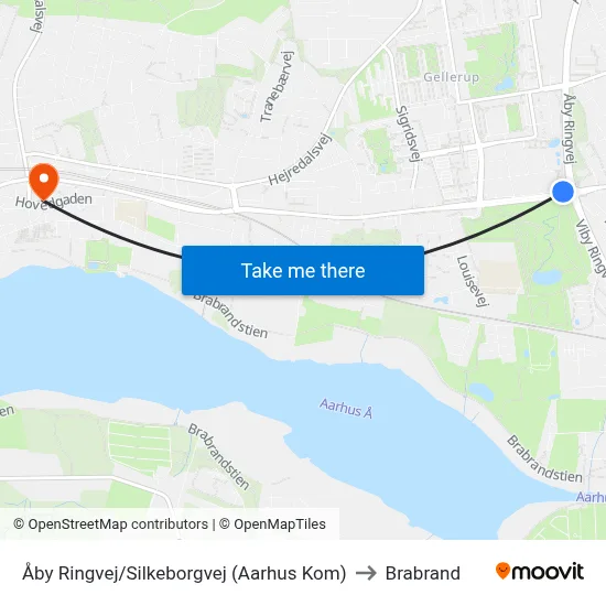 Åby Ringvej/Silkeborgvej (Aarhus Kom) to Brabrand map