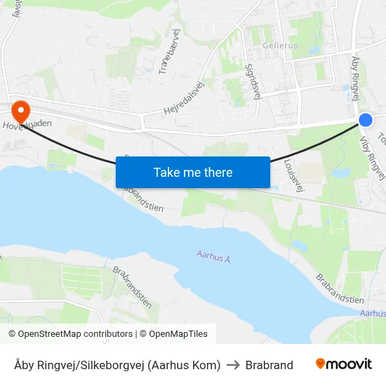 Åby Ringvej/Silkeborgvej (Aarhus Kom) to Brabrand map