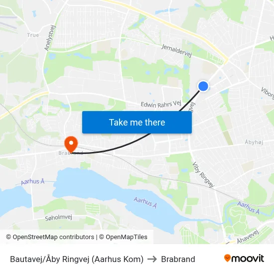Bautavej/Åby Ringvej (Aarhus Kom) to Brabrand map