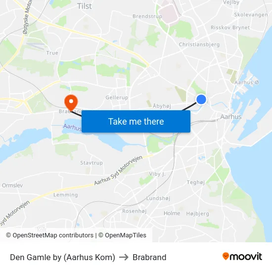 Den Gamle by (Aarhus Kom) to Brabrand map