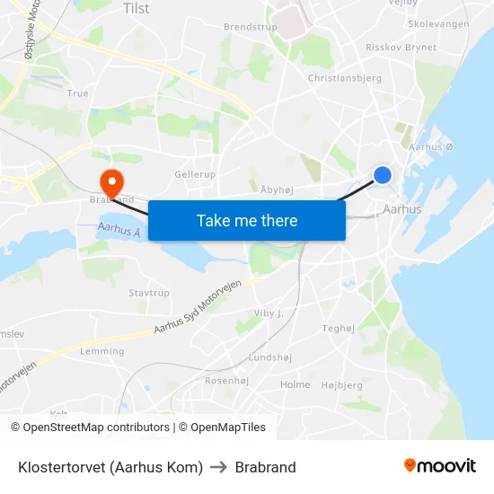 Klostertorvet (Aarhus Kom) to Brabrand map