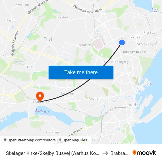 Skelager Kirke/Skejby Busvej (Aarhus Kom) to Brabrand map