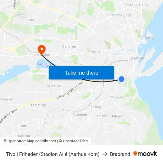 Tivoli Friheden/Stadion Allé (Aarhus Kom) to Brabrand map