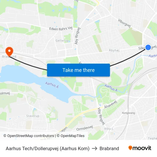 Aarhus Tech/Dollerupvej (Aarhus Kom) to Brabrand map
