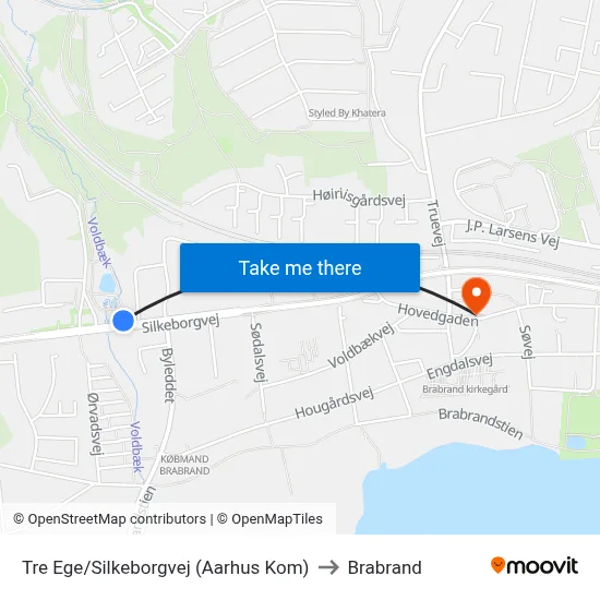 Tre Ege/Silkeborgvej (Aarhus Kom) to Brabrand map