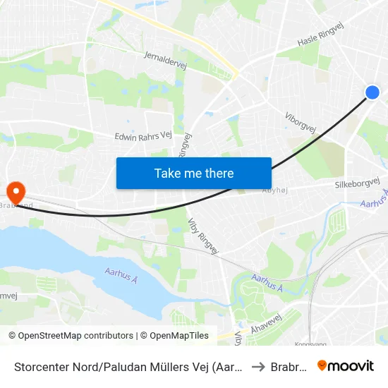 Storcenter Nord/Paludan Müllers Vej (Aarhus Kom) to Brabrand map