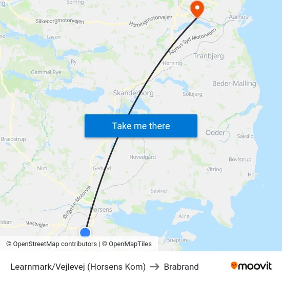 Learnmark/Vejlevej (Horsens Kom) to Brabrand map