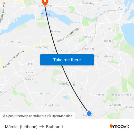 Mårslet (Letbane) to Brabrand map