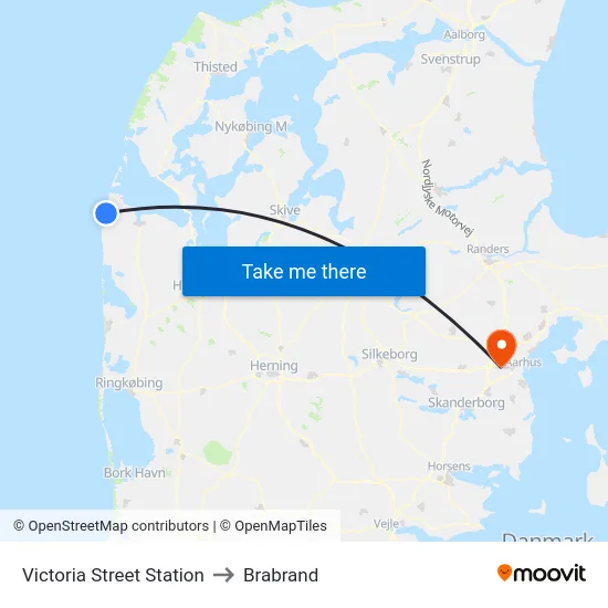 Victoria Street Station to Brabrand map
