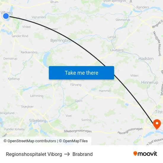 Regionshospitalet Viborg to Brabrand map