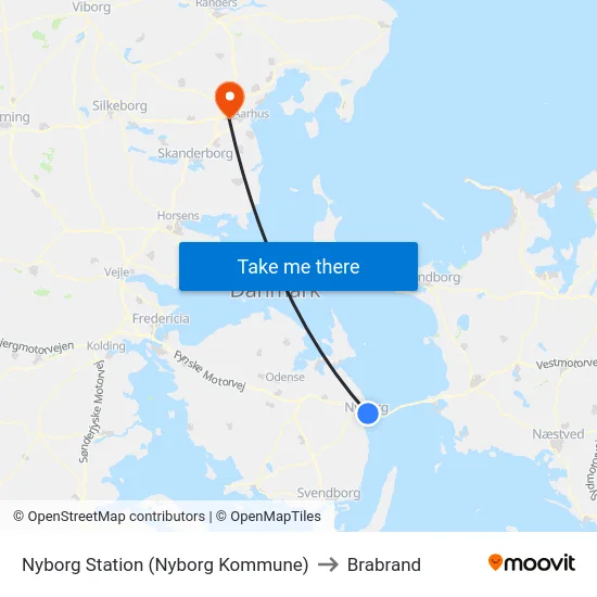 Nyborg Station (Nyborg Kommune) to Brabrand map