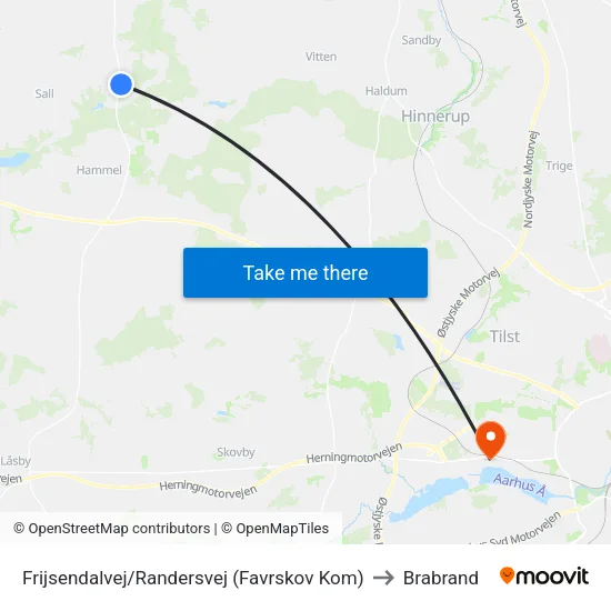 Frijsendalvej/Randersvej (Favrskov Kom) to Brabrand map