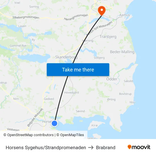 Horsens Sygehus/Strandpromenaden to Brabrand map