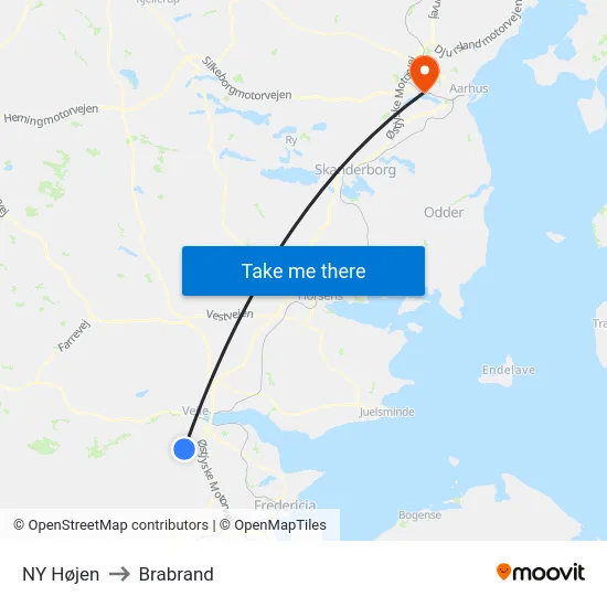 NY Højen to Brabrand map